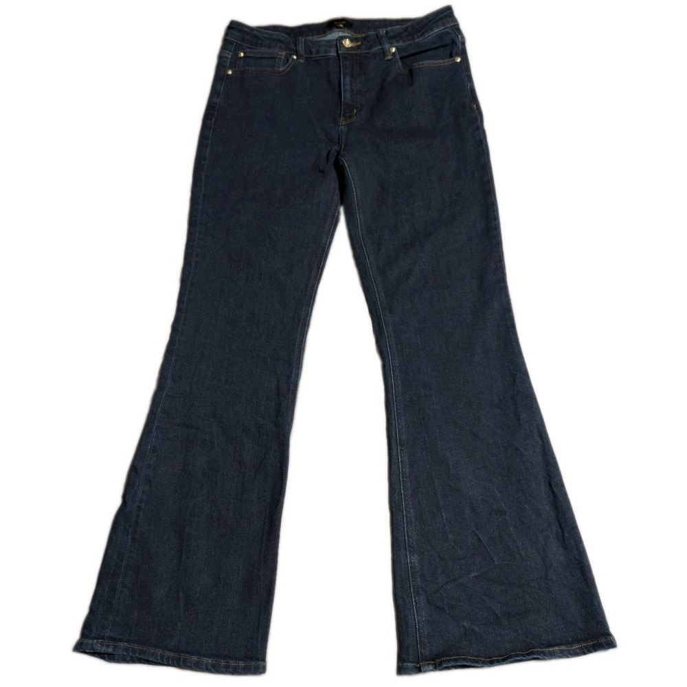 Quince Luna Stretch Flare Jeans Womens 32 Deep Rinse Dark Wash High Rise Denim
